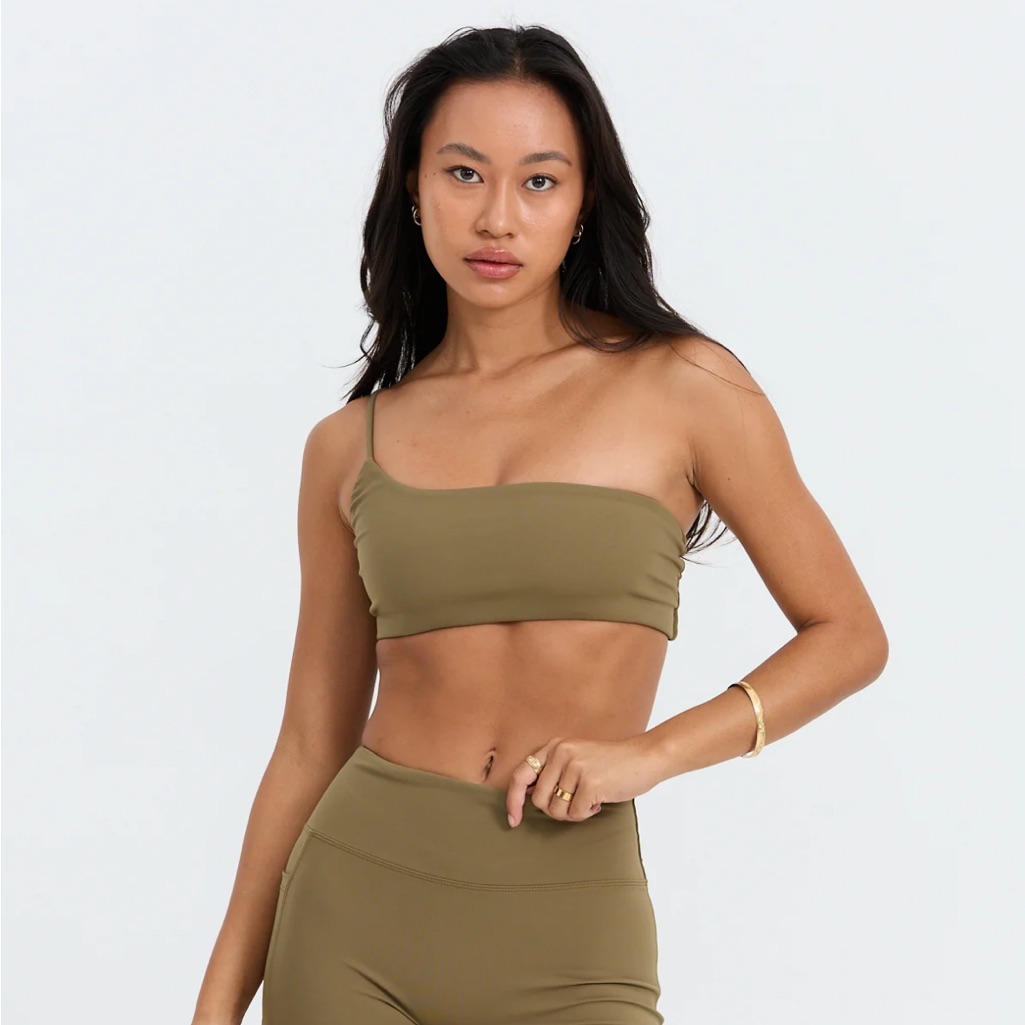 Benoa One Shoulder Sports Bra Khaki Petite